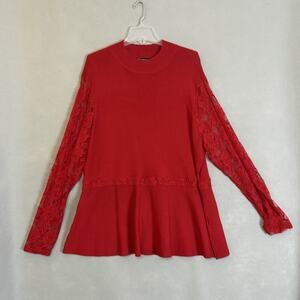 INC Top Women Plus SZ 3X Red Blouse Peplum Lace Sleeve Holiday Party Christmas